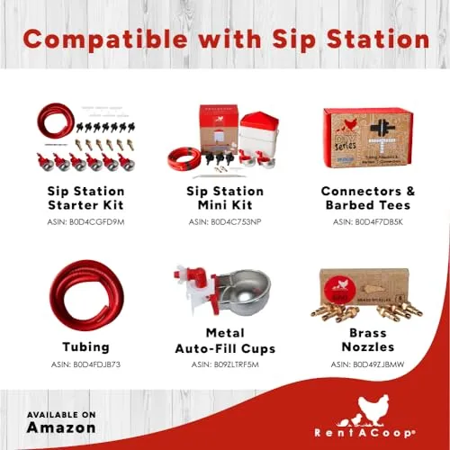 RentACoop DIY Sip Station Watering System Mini Kit; includes Tubing, Brass Nozzles, Metal Auto-Fill Cups, Tubing Adaptors, T-Connectors, and 64oz bottle; Great for Rabbits, Guinea Pigs, and More