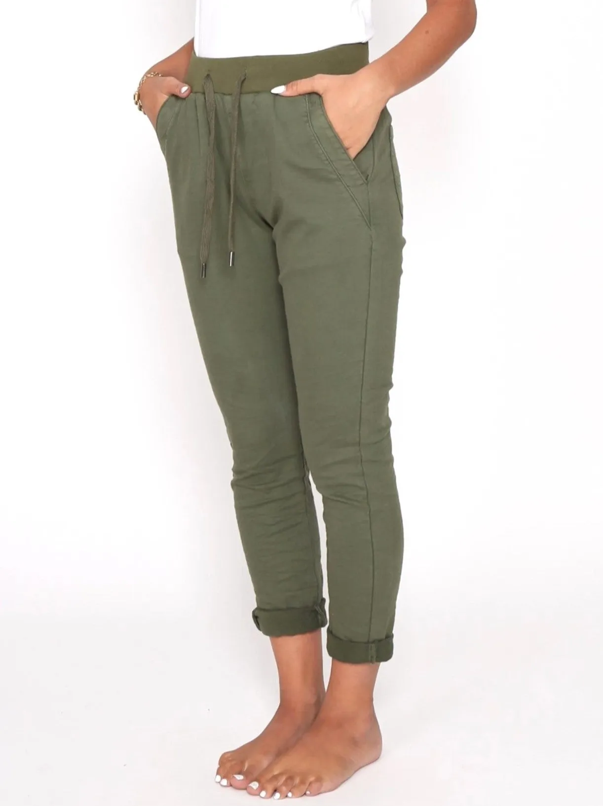 Riley Stretch Denim Joggers - Khaki