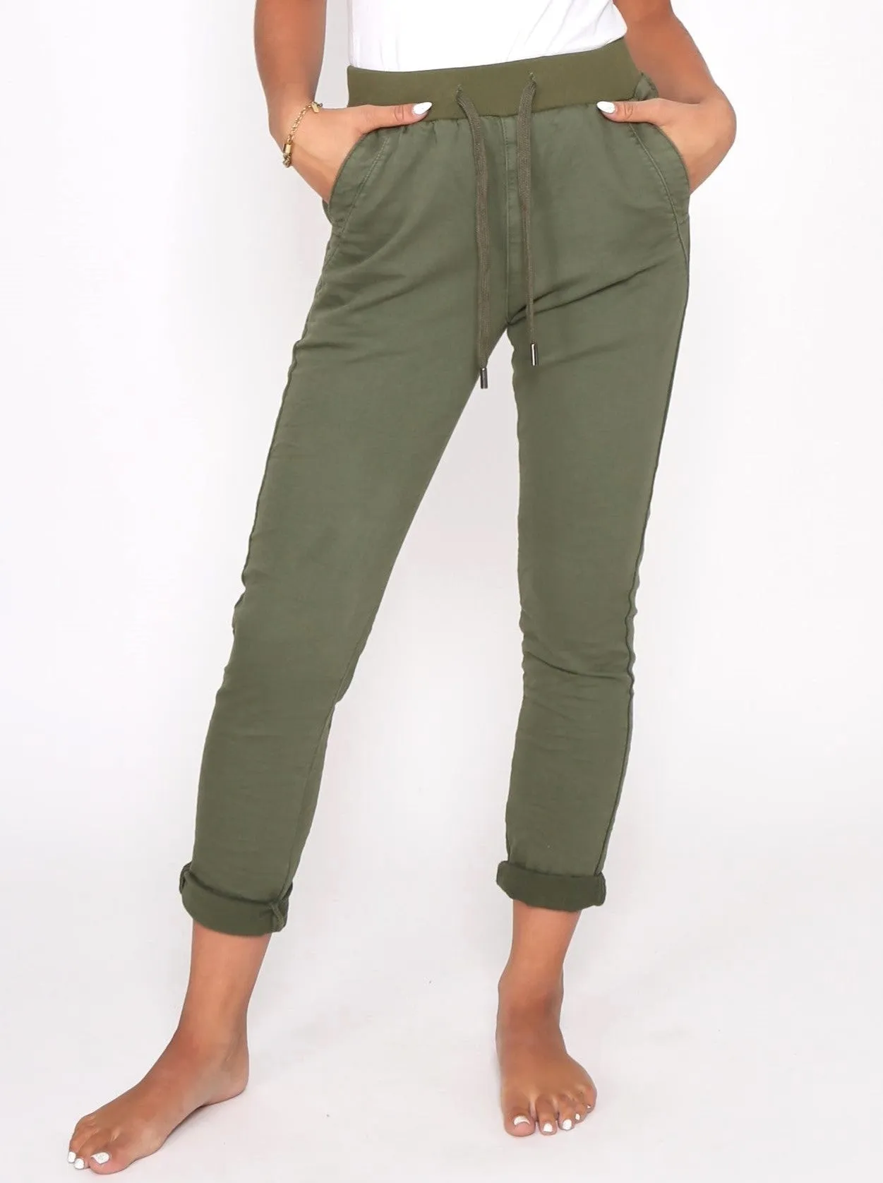 Riley Stretch Denim Joggers - Khaki