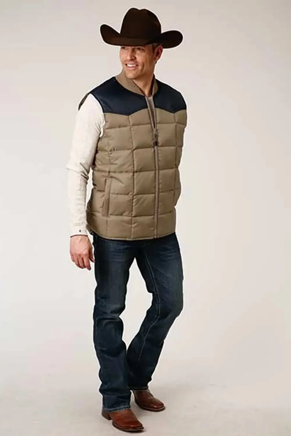 Roper 1473 Quilted Vest (Khaki/Navy) - Men's Vest