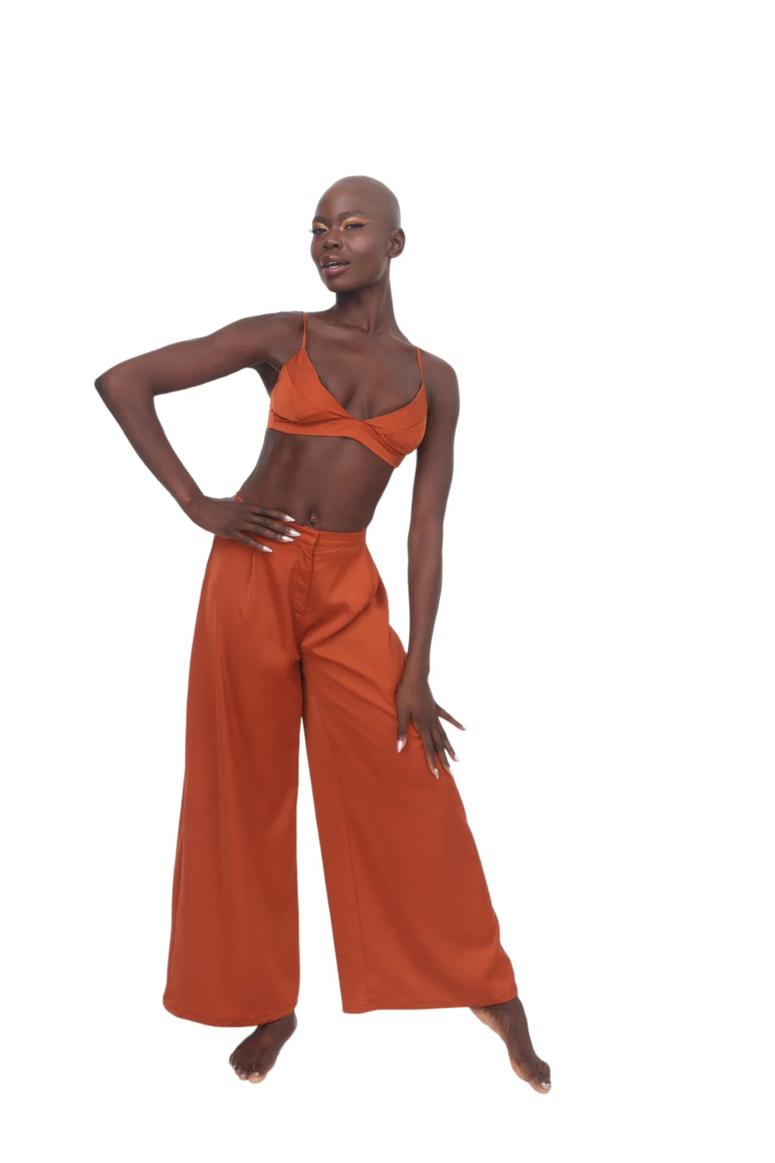 Satin Palazzo Pant - Rust