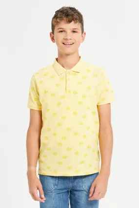 Senior Boys Yellow All Over Printed Polo T-Shirt