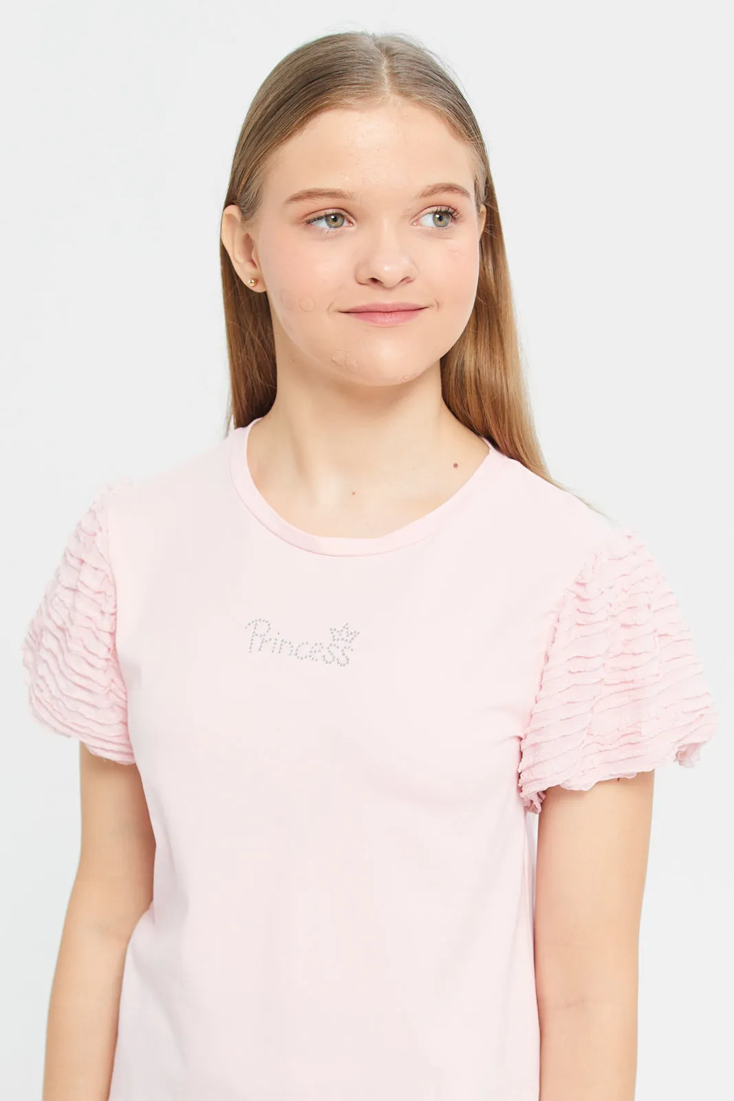 Senior Girls Pink Embellished T-Shirt