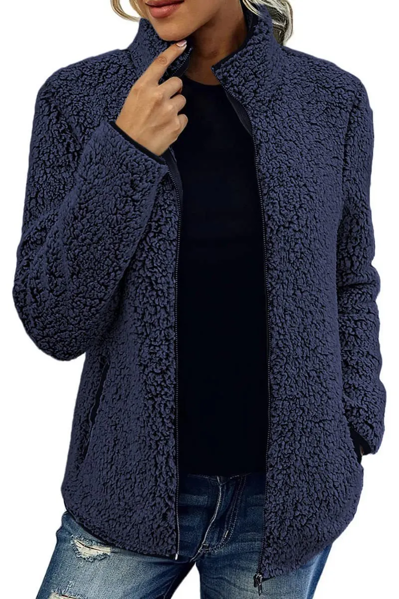 Short Jacket Lapel Zipper Warm Plush Fleece Zipper Casual Coat Top