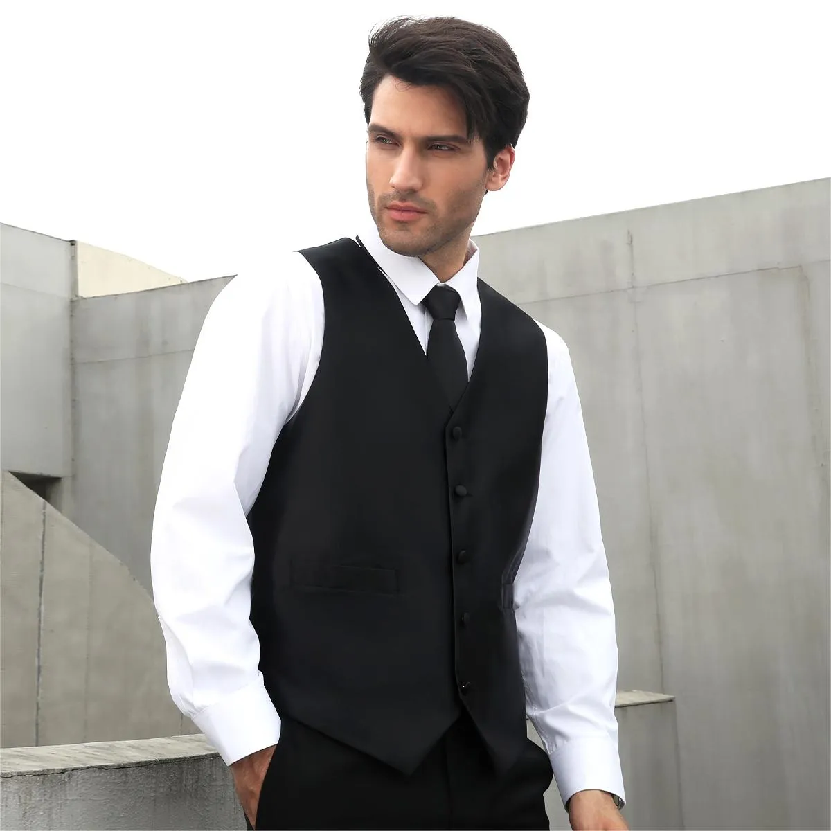 Solid 3pc Suit Vest Set - BLACK