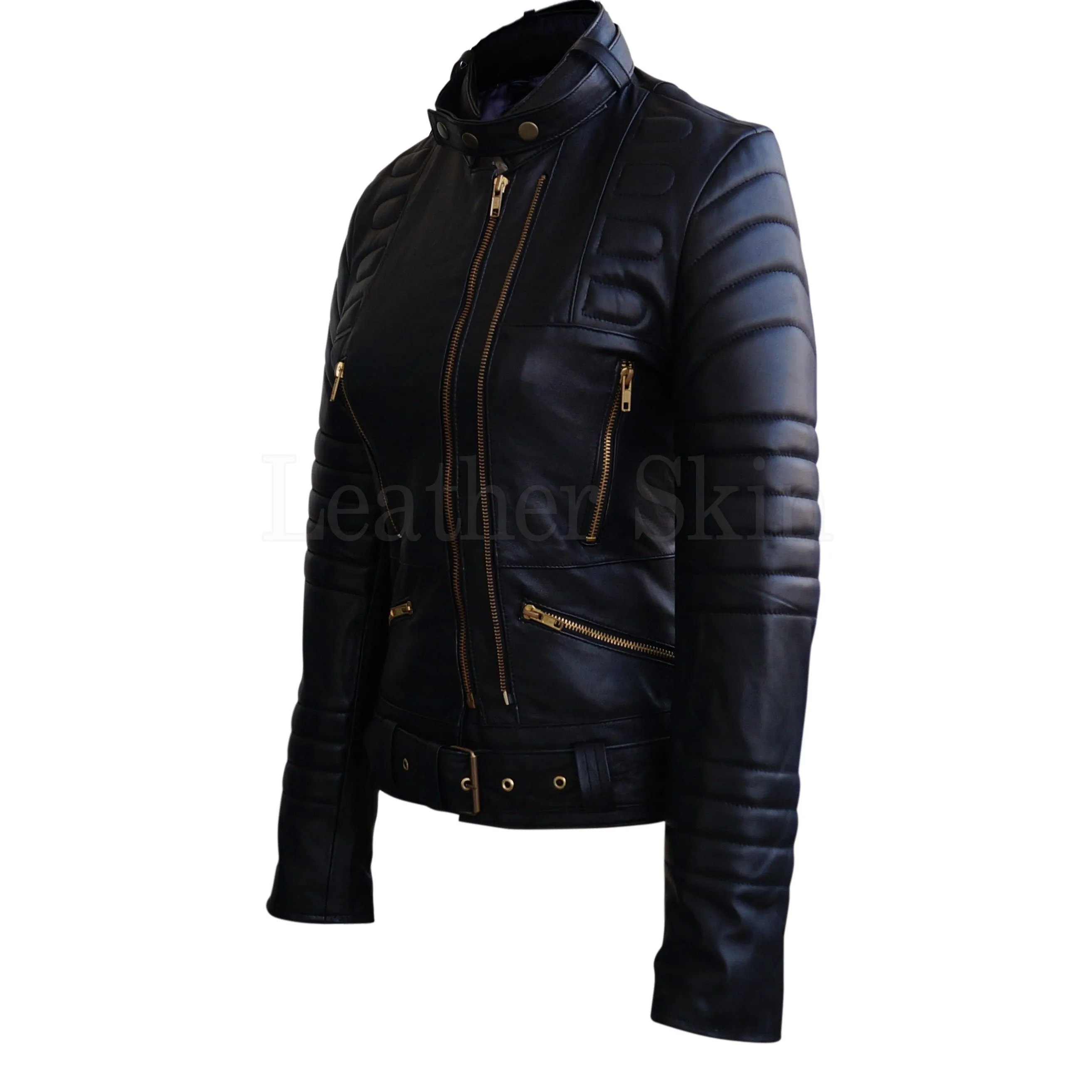 Sophie Black Padded Quilted Celebrity Leather Jacket