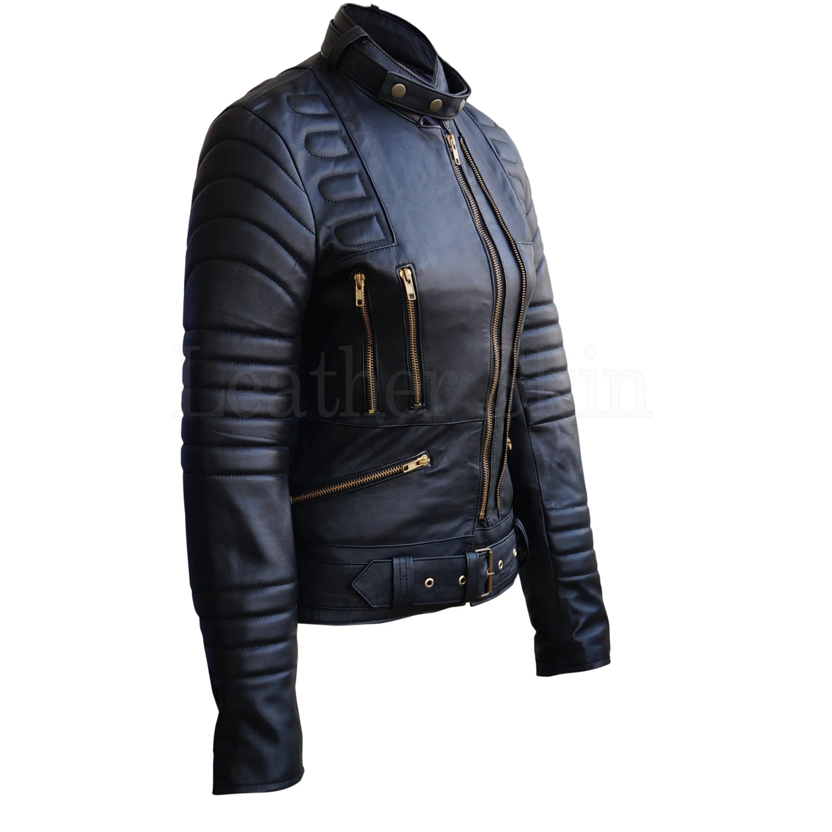 Sophie Black Padded Quilted Celebrity Leather Jacket