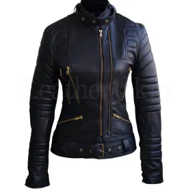 Sophie Black Padded Quilted Celebrity Leather Jacket