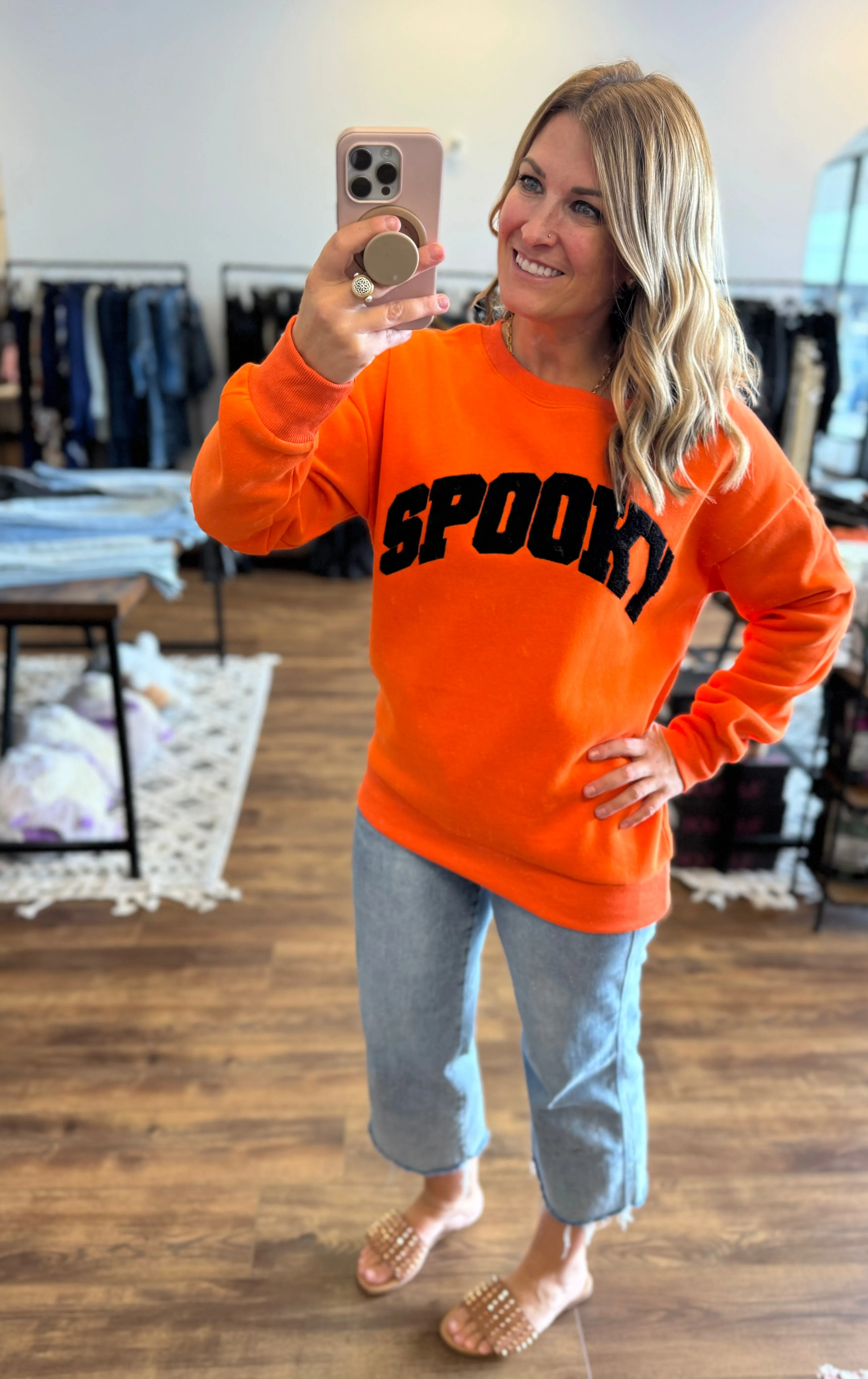 SPOOKY Sherpa Letter Sweatshirt