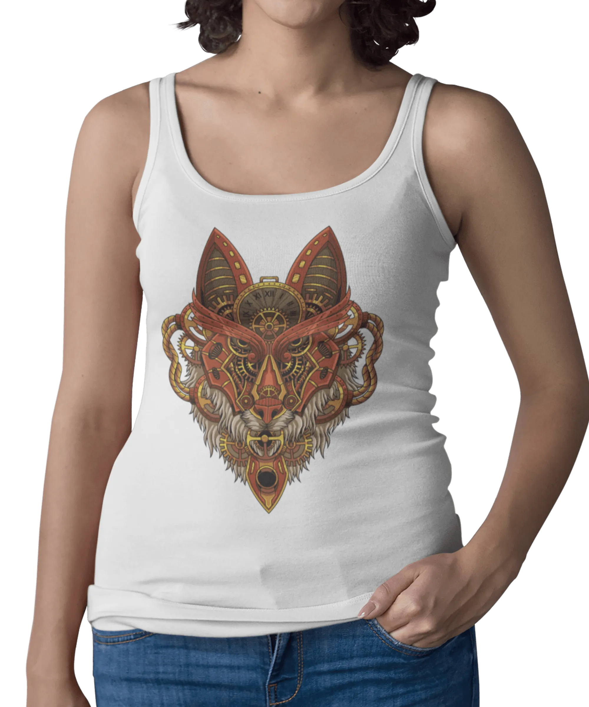 Steampunk Wolf Tattoo Design Adult Womens Vest Top