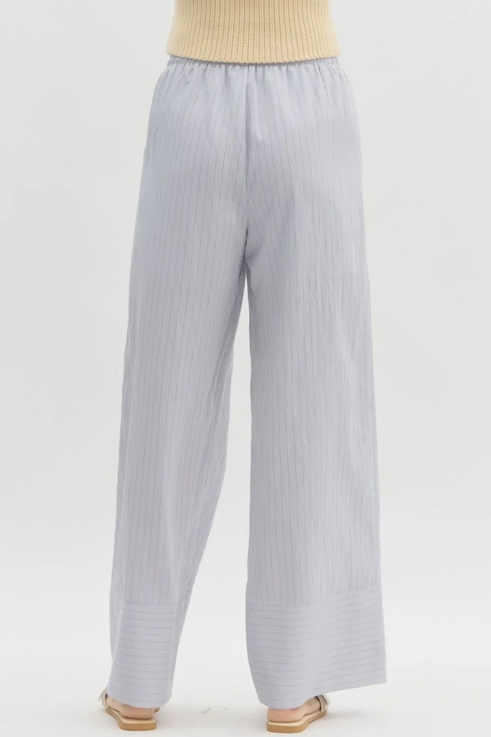 Striped High Waist Hem Drawstring Wide Leg Pull On Pants