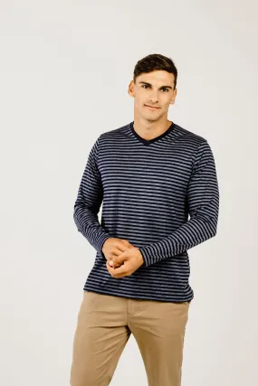 Striped Merino V Neck T-Shirt