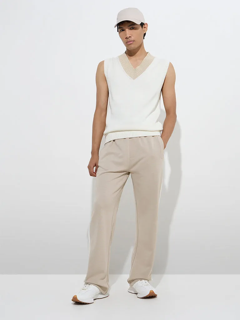 Studiofit White Knitted Relaxed-Fit Cotton Sweater Vest