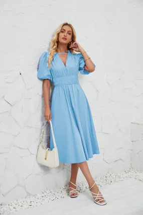 Summer Bubble Sleeves High Waist Dress