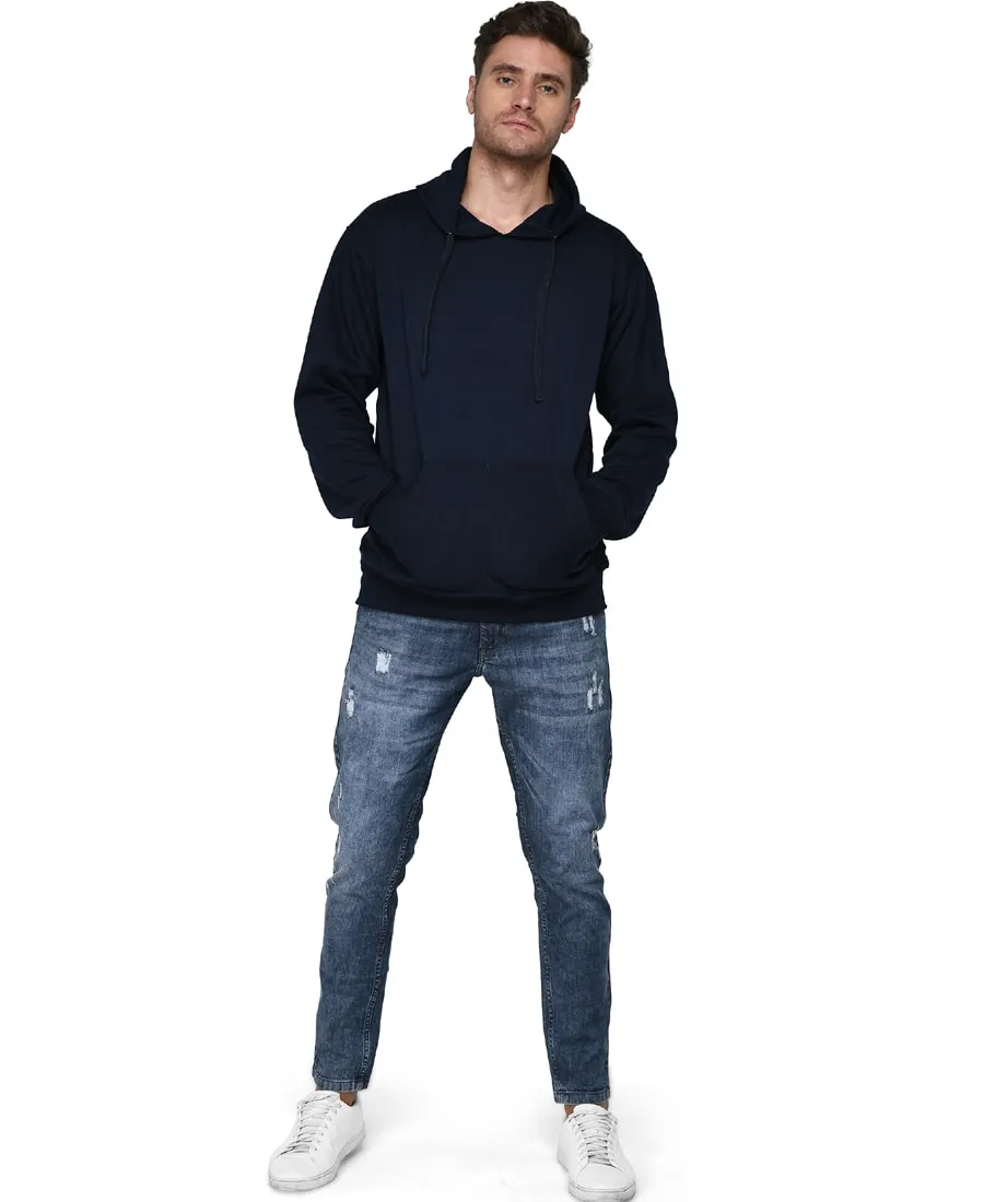 SXV Solid Plain Sweatshirt Hoodie for Men & Women (Navy Blue)