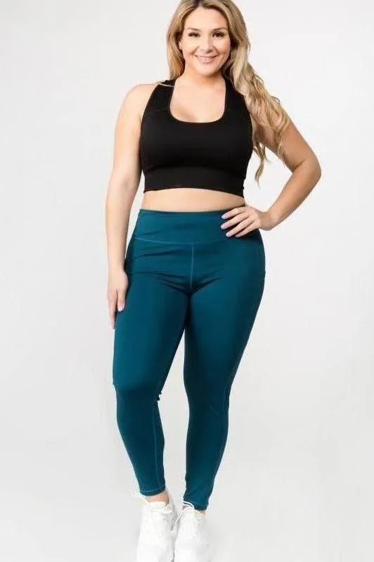 Teal High Waist Tech Pocket Workout Leggings (Plus Size)