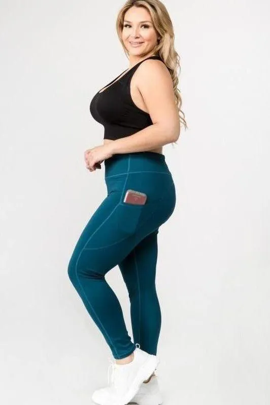 Teal High Waist Tech Pocket Workout Leggings (Plus Size)