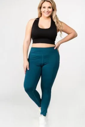 Teal High Waist Tech Pocket Workout Leggings (Plus Size)