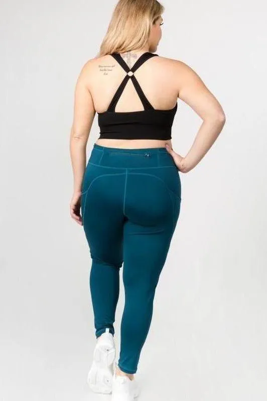 Teal High Waist Tech Pocket Workout Leggings (Plus Size)