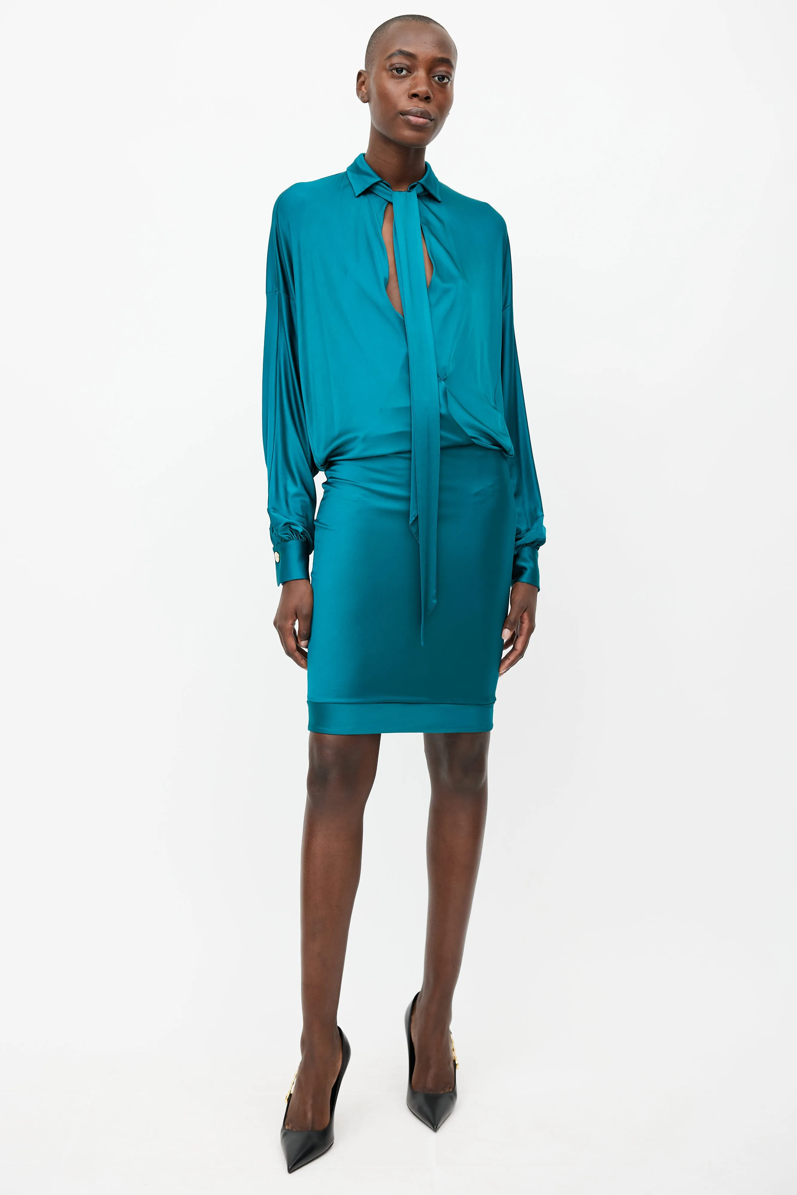 Teal Wrap Tie Dress