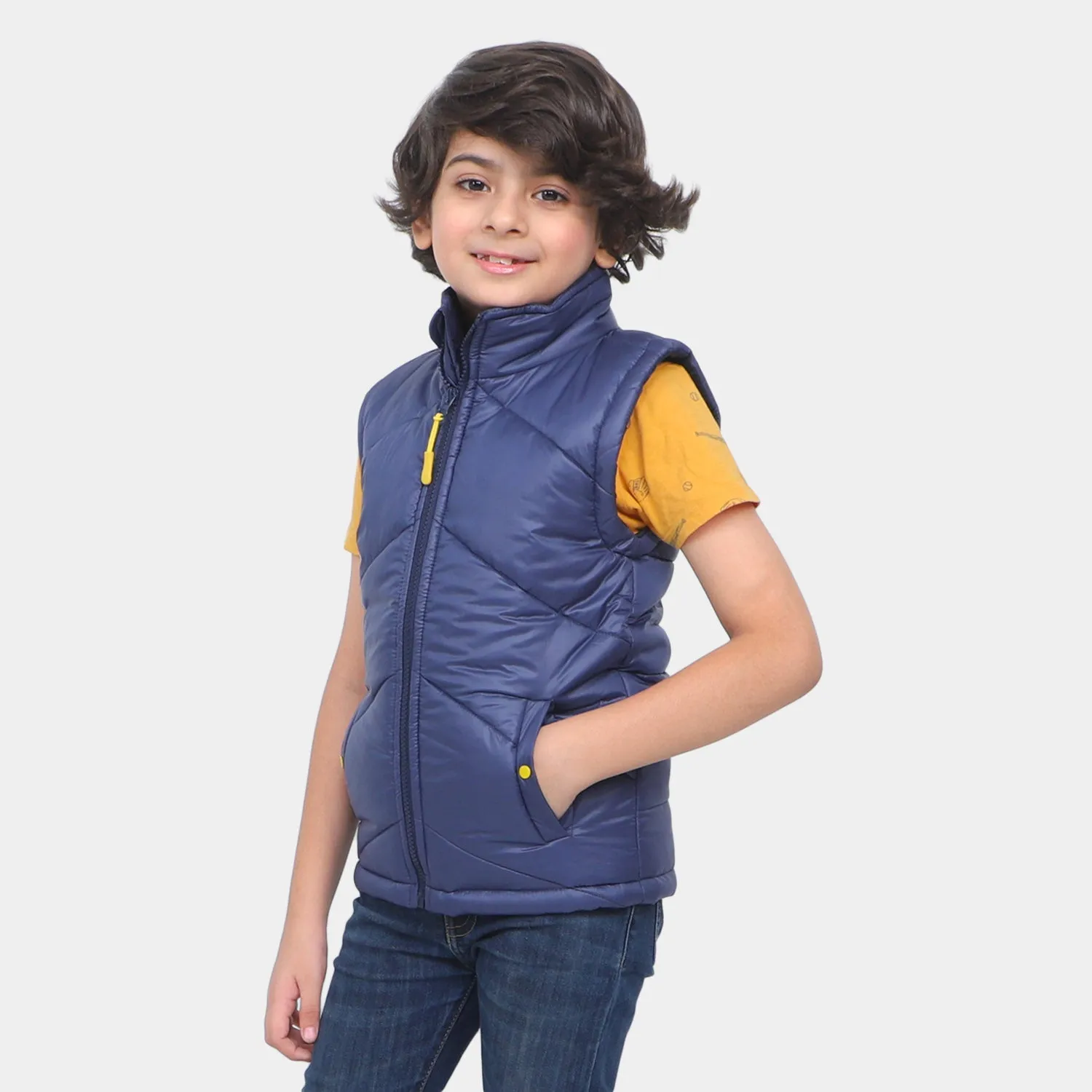 Teens Boys Quilted Zipper jacket -Navy