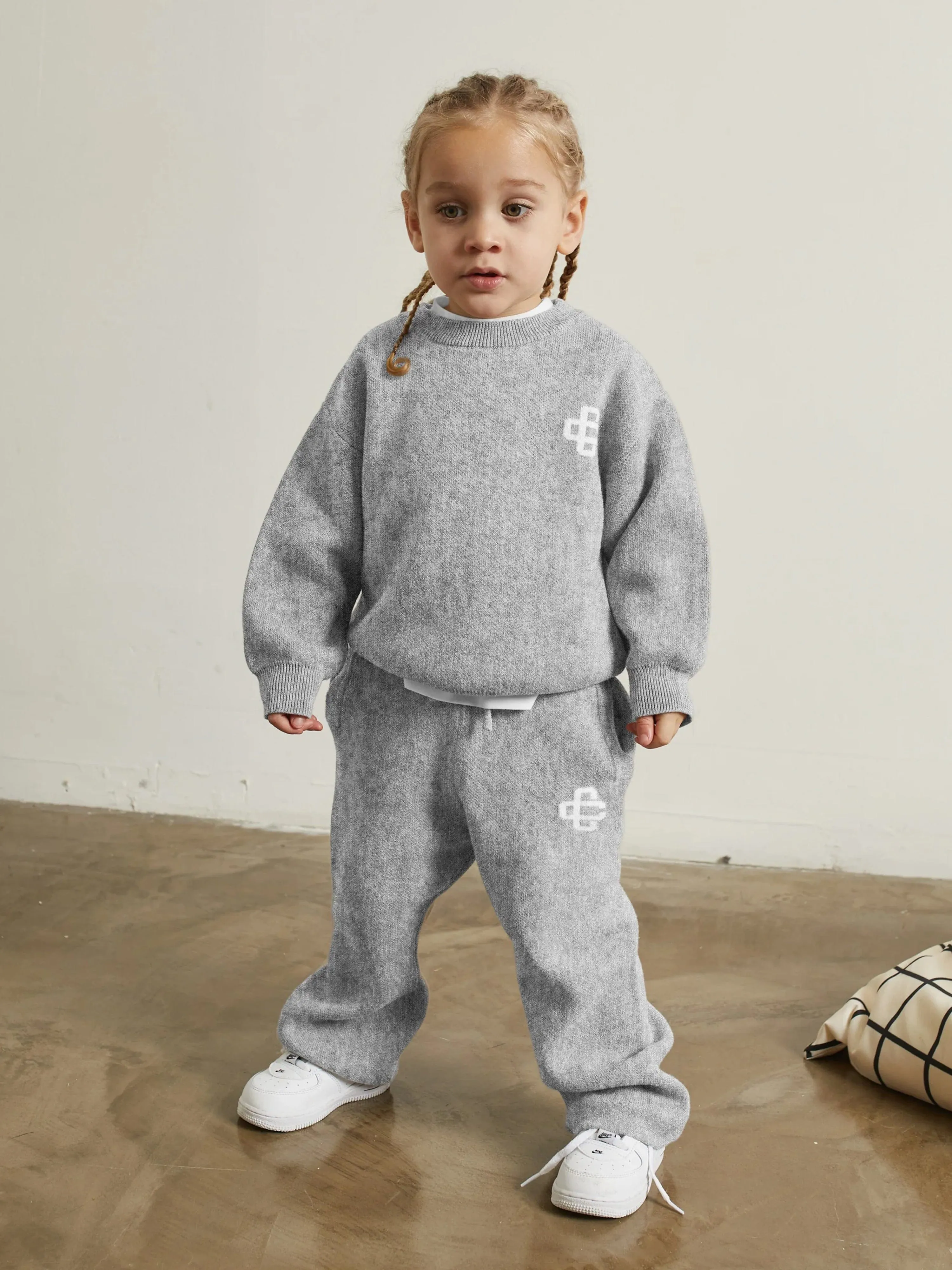 The Couture Club Kids Knitted Emblem Joggers in Grey