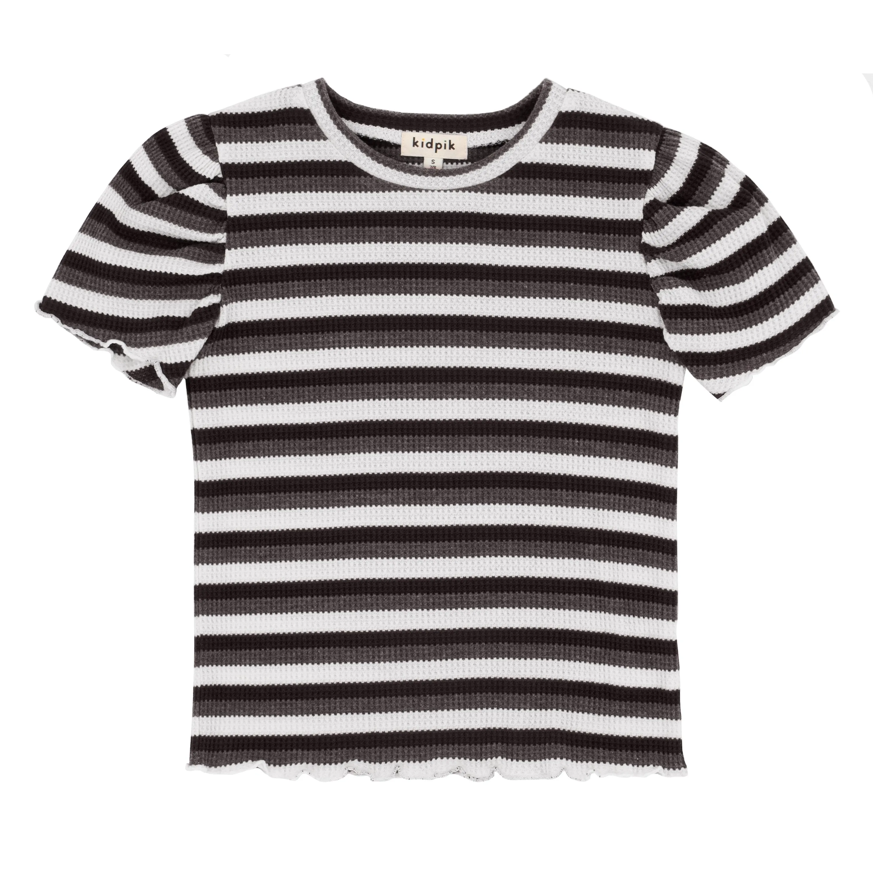 Thermal Stripe Puff Sleeve Tee