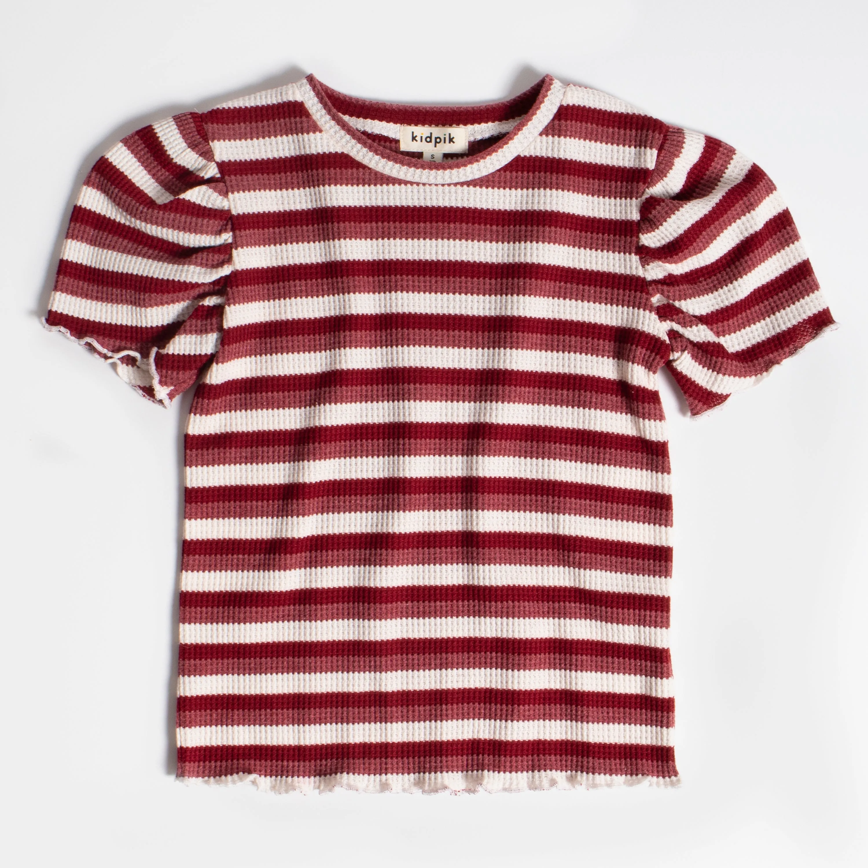 Thermal Stripe Puff Sleeve Tee