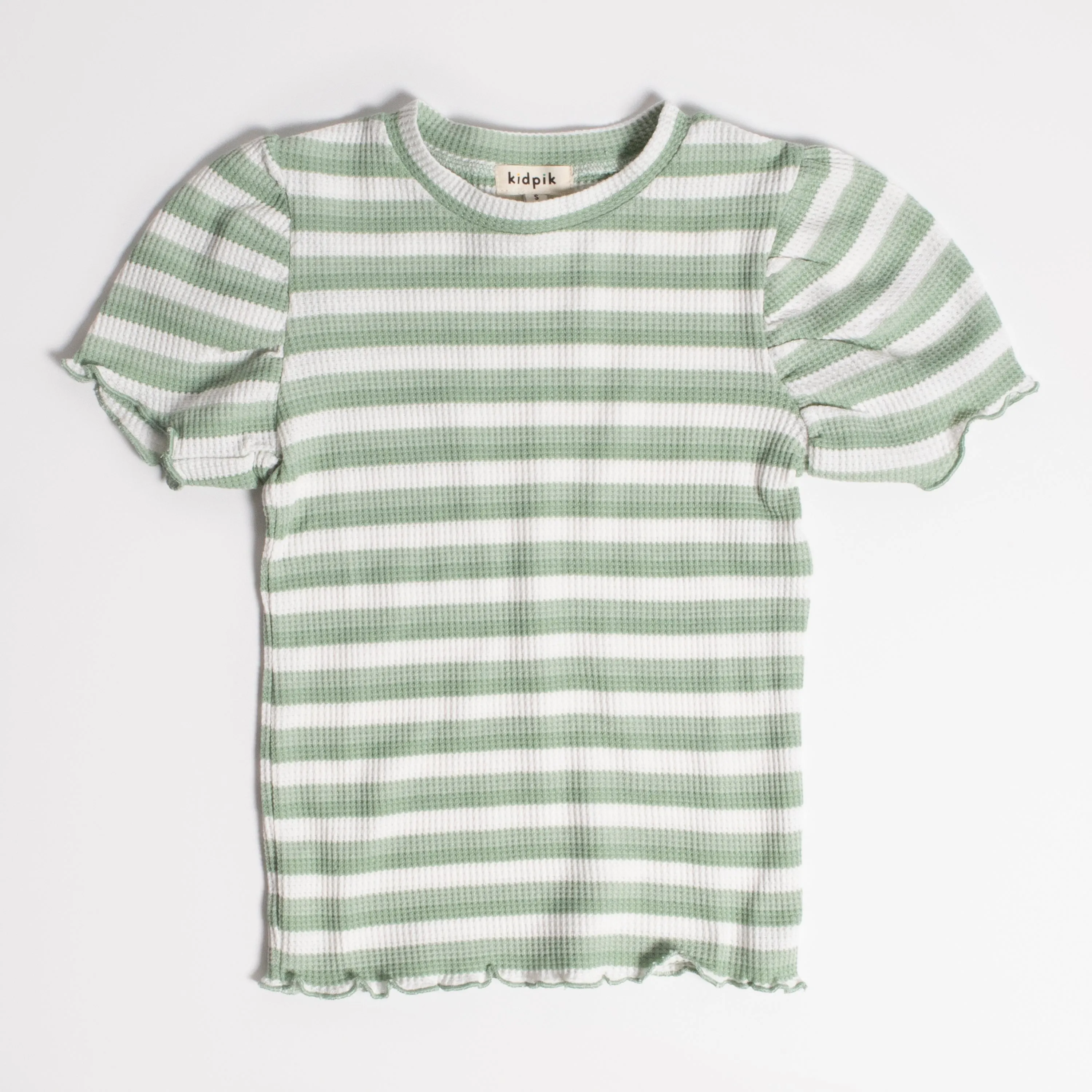 Thermal Stripe Puff Sleeve Tee