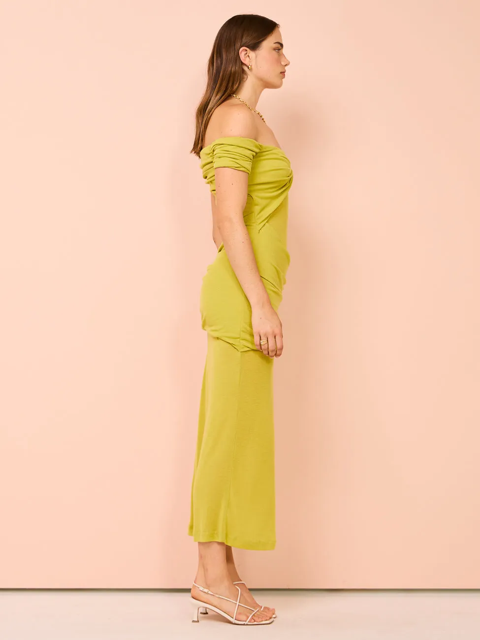 Third Form Wind Through Off Shoulder Dress in Lime