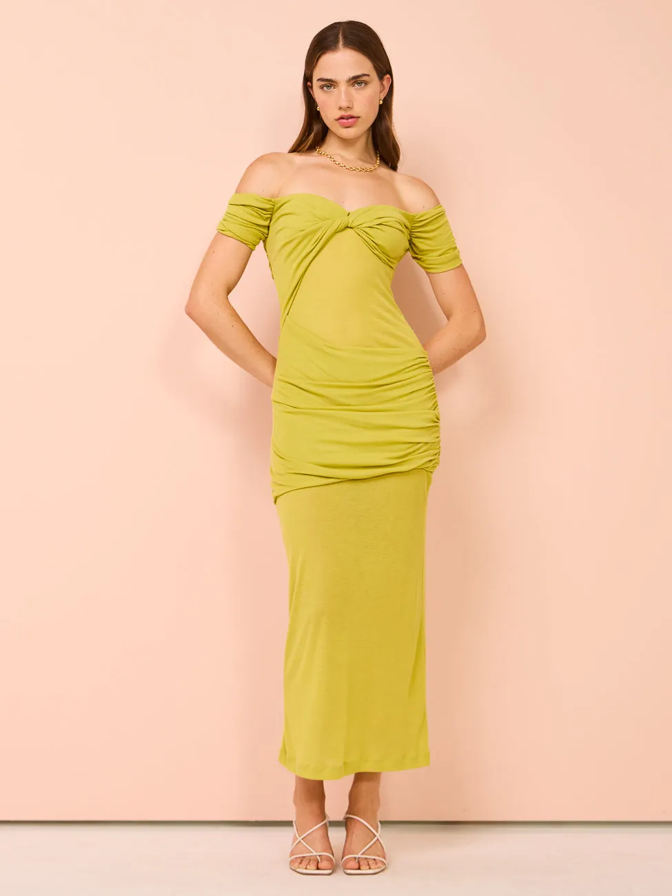 Third Form Wind Through Off Shoulder Dress in Lime