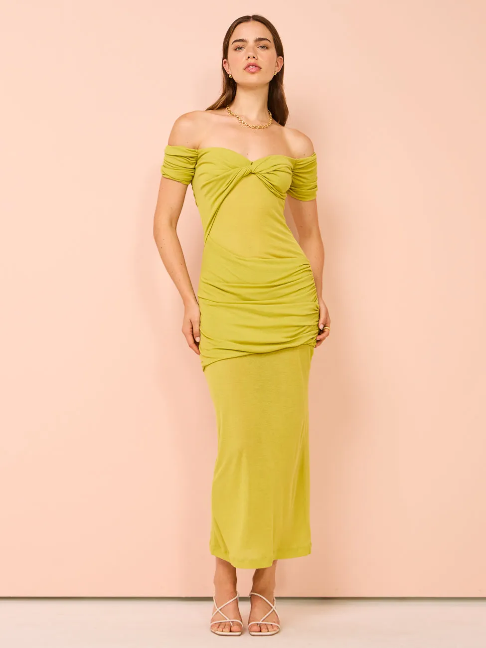 Third Form Wind Through Off Shoulder Dress in Lime