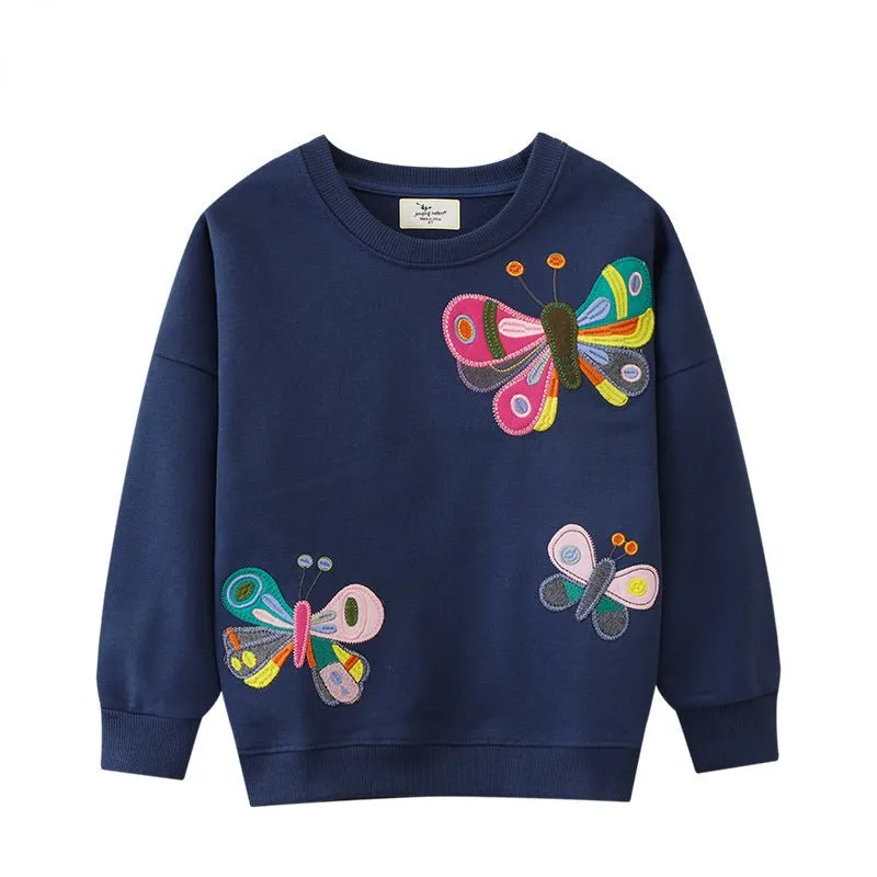 Toddler/Kid Girl's Cartoon Butterfly Embroidery Long Sleeve Sweatshirt