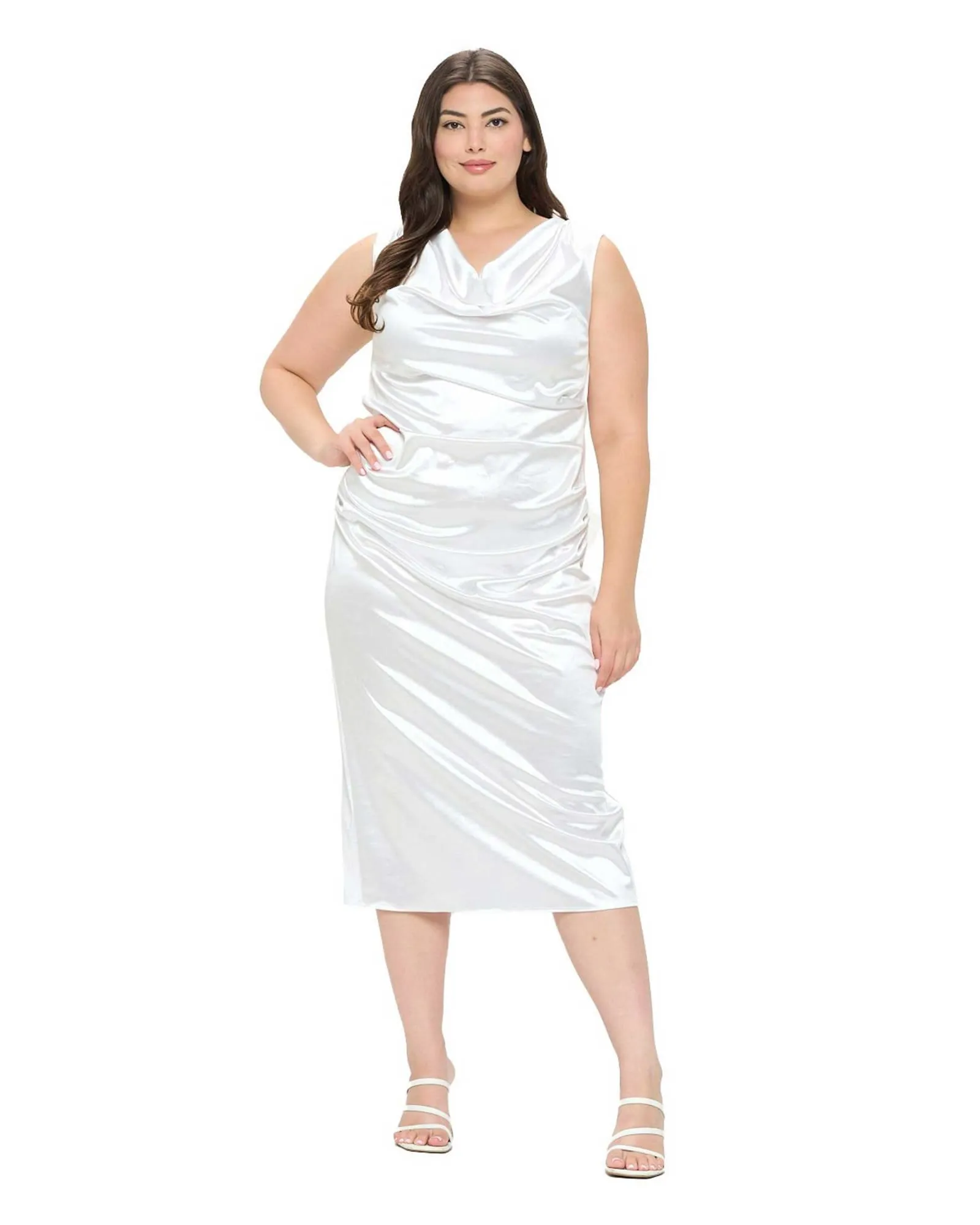 Topanga Satin Stretch Cowl Dress | White