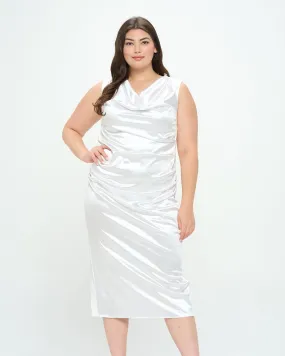 Topanga Satin Stretch Cowl Dress | White