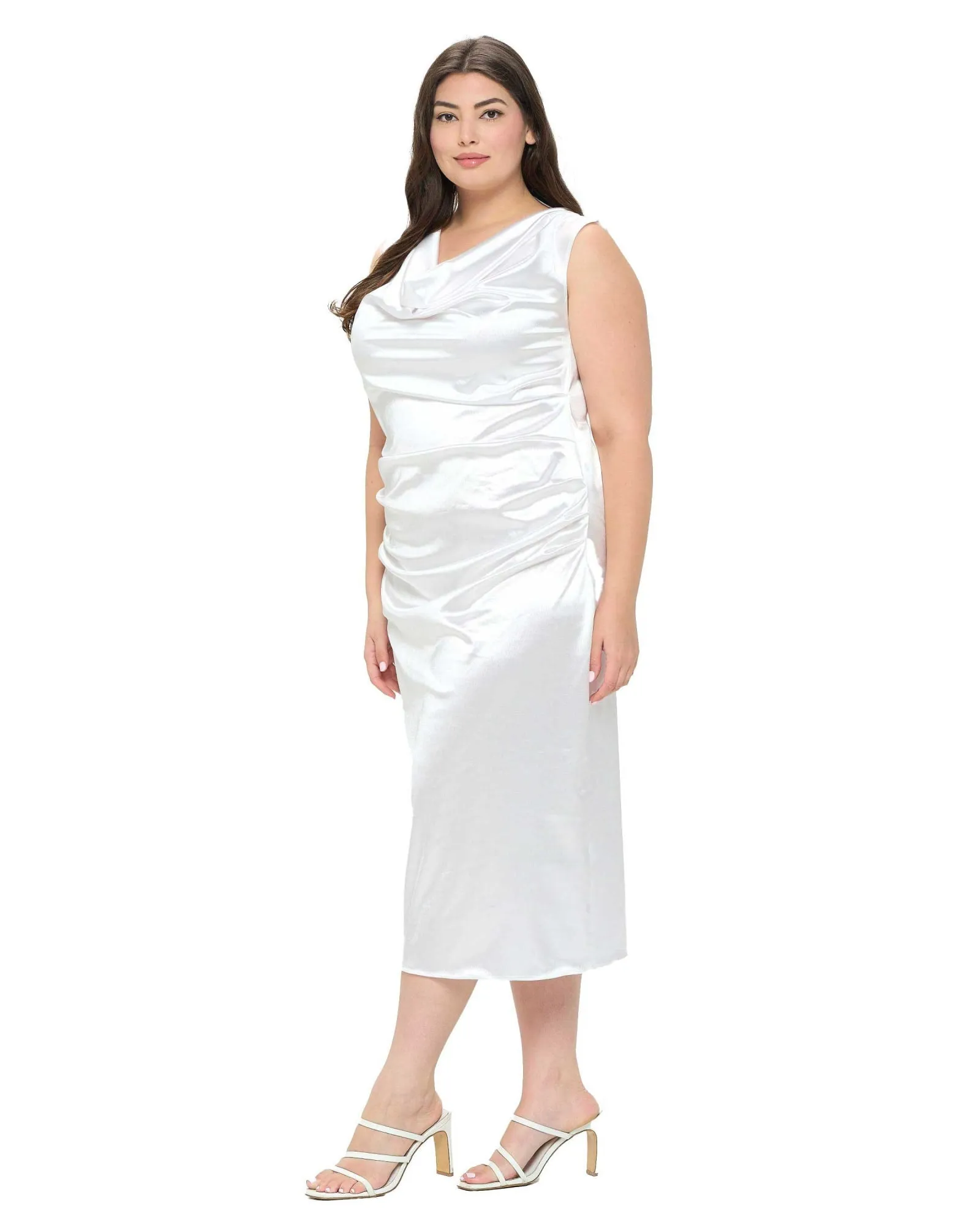 Topanga Satin Stretch Cowl Dress | White