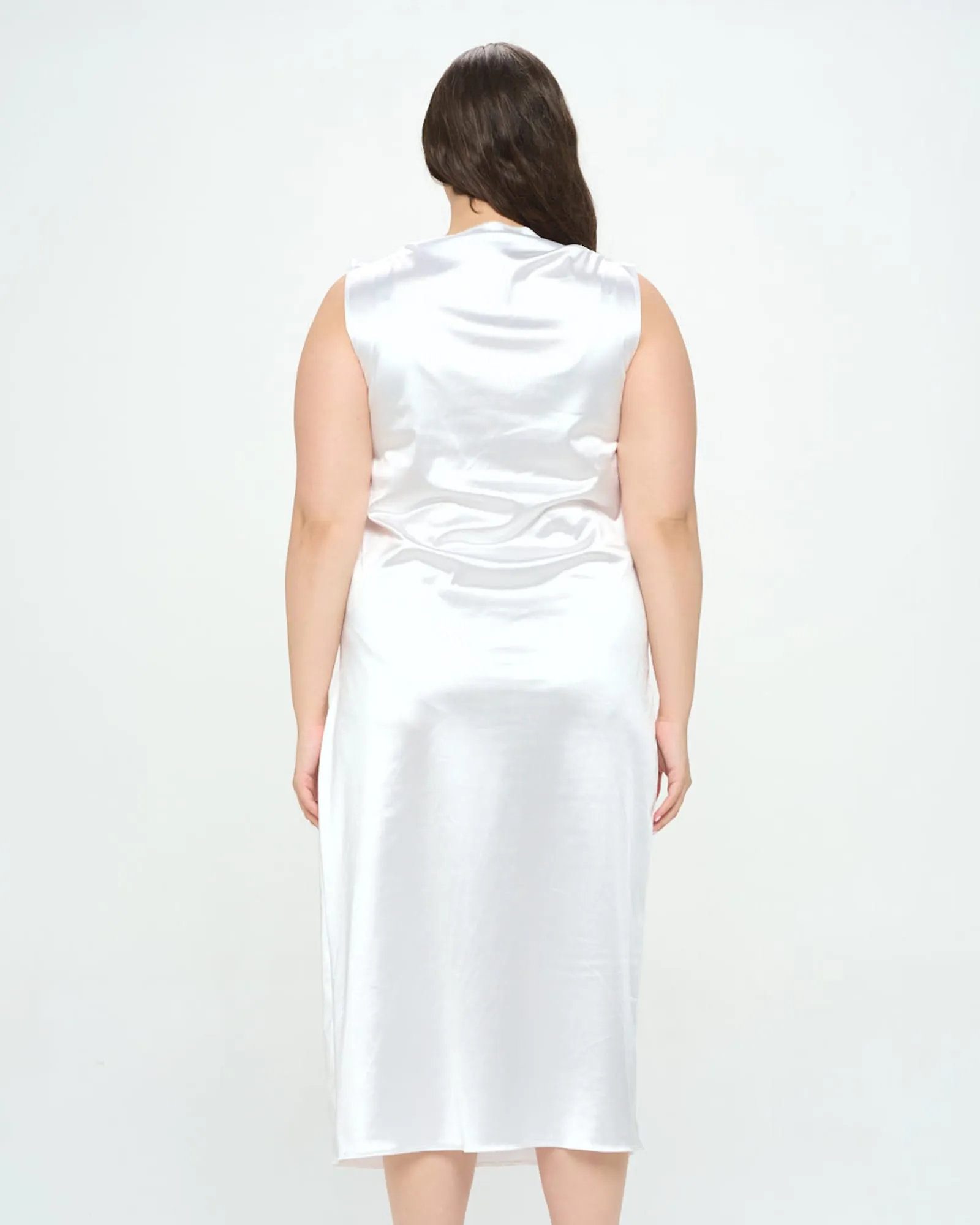 Topanga Satin Stretch Cowl Dress | White