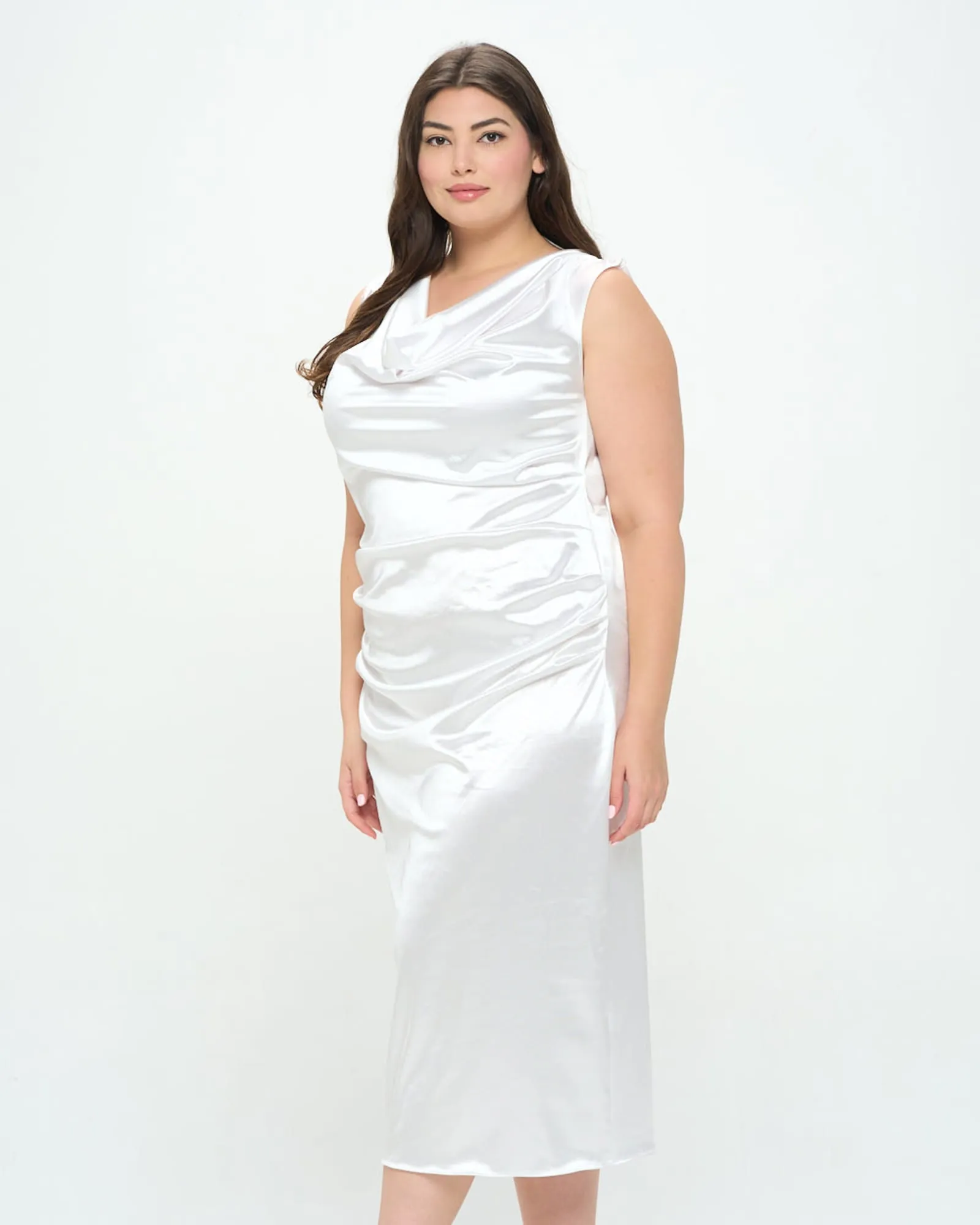 Topanga Satin Stretch Cowl Dress | White