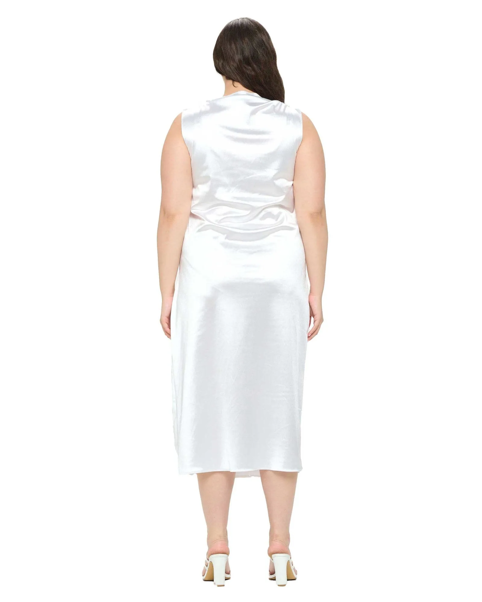 Topanga Satin Stretch Cowl Dress | White