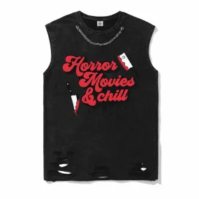 Vintage Washed Horror Movies And Chill Cotton Vest Top