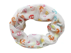 White Nautical Rainbow Anchor Infinity Loop Scarf