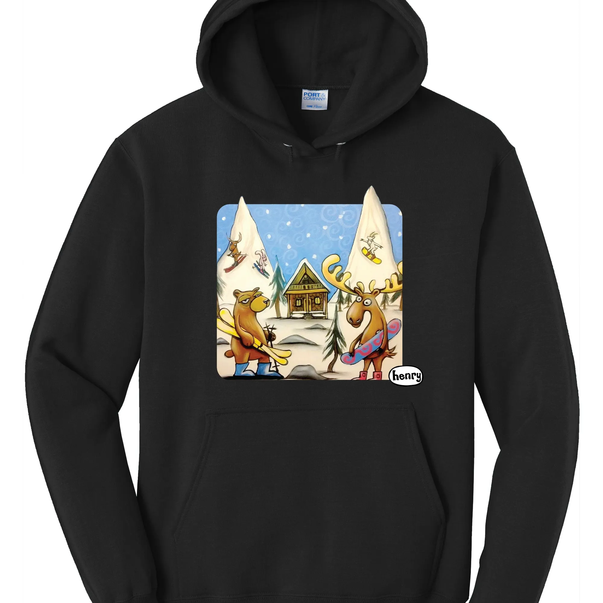 Winter Fun Black Hoodie | Wearable Art by Seattle Mural Artist Ryan "Henry" Ward