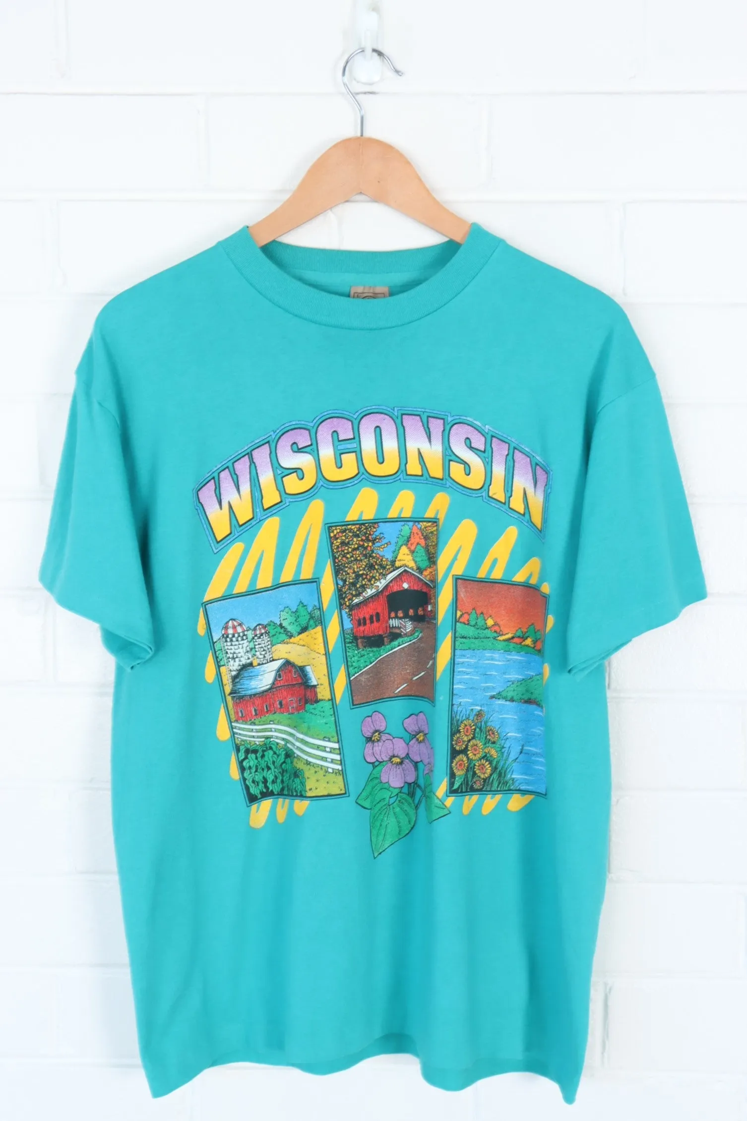 Wisconsin Teal & Yellow Destination 50/50 Tee (L)