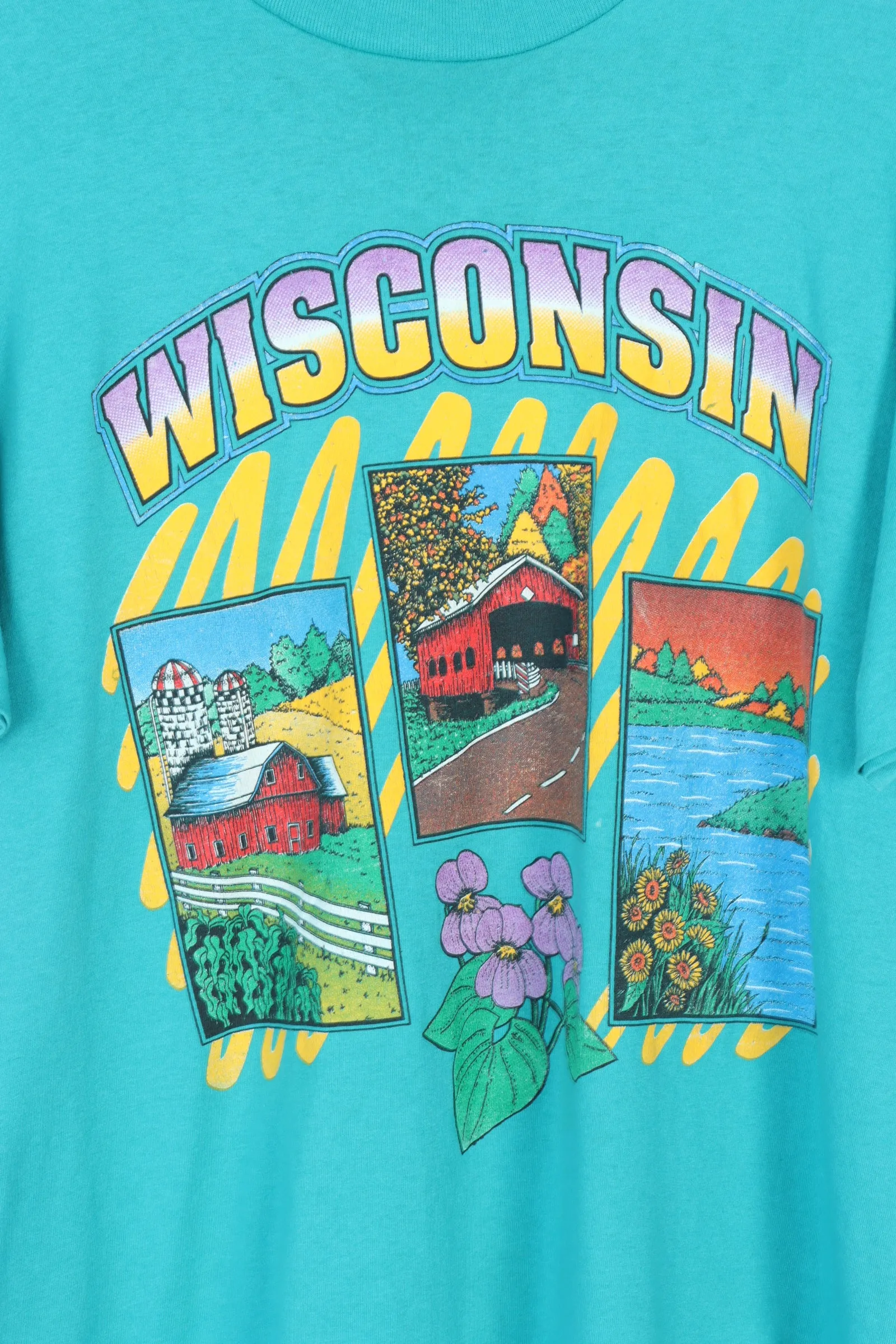 Wisconsin Teal & Yellow Destination 50/50 Tee (L)