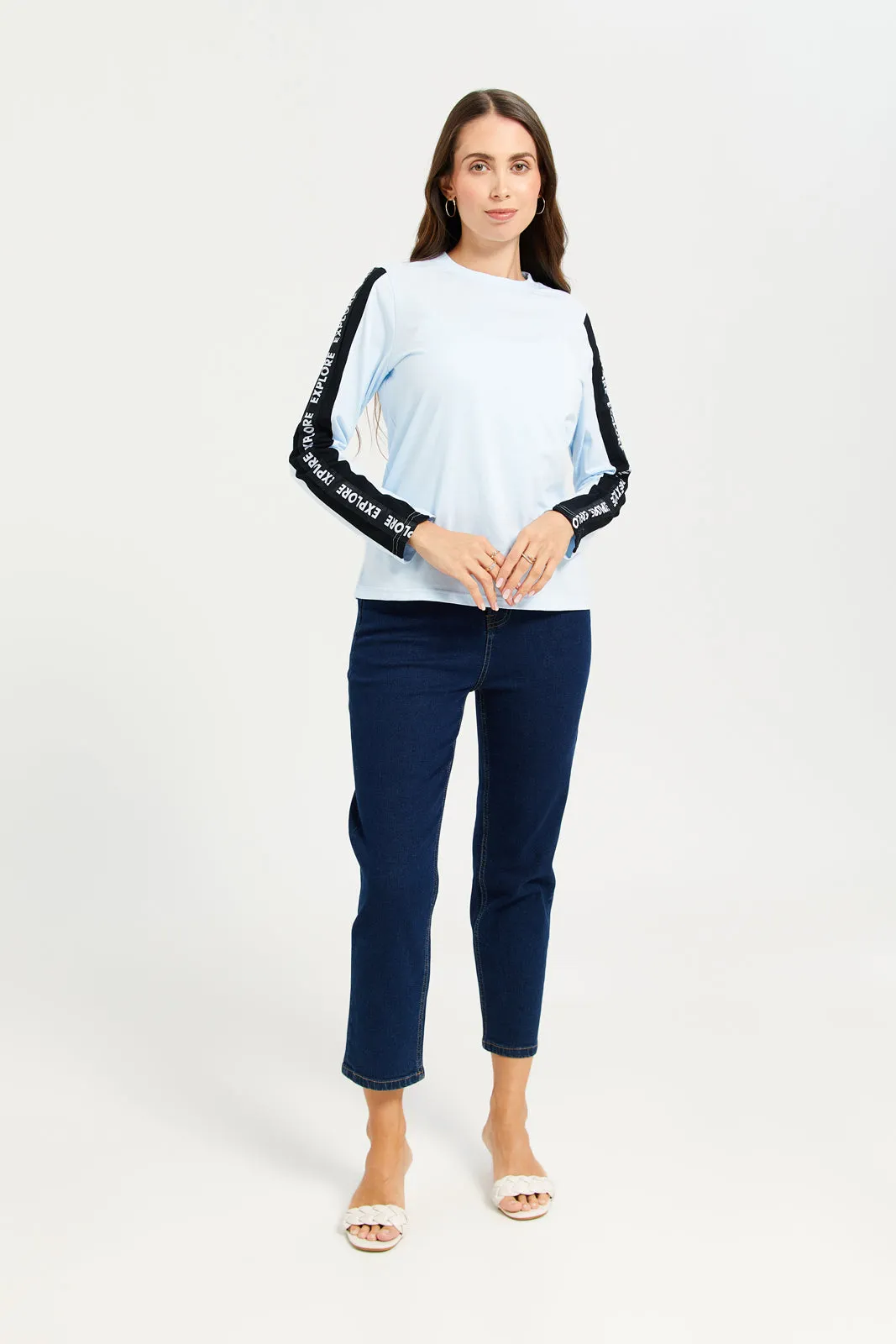 Women Blue Long Sleeves T-shirt