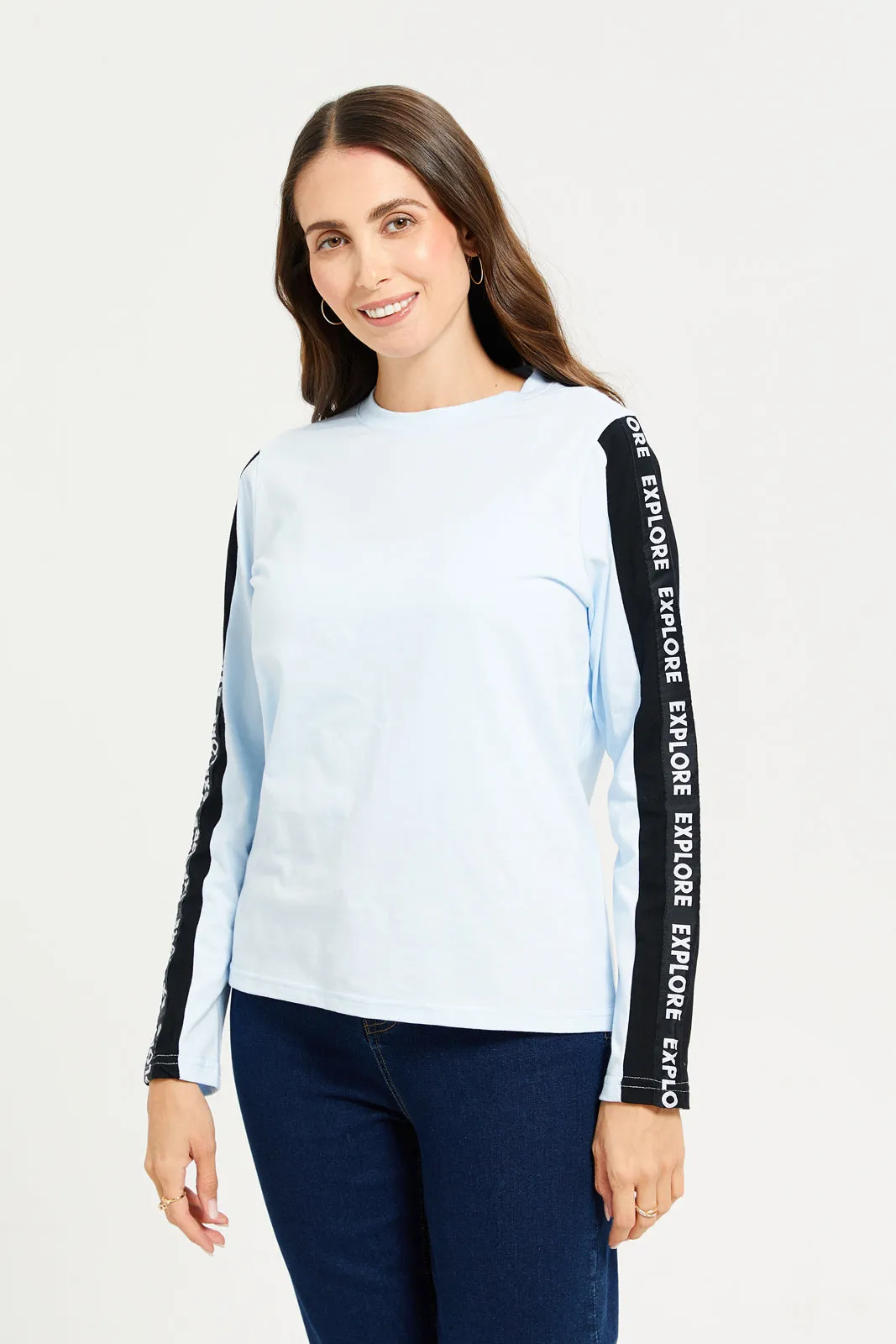 Women Blue Long Sleeves T-shirt