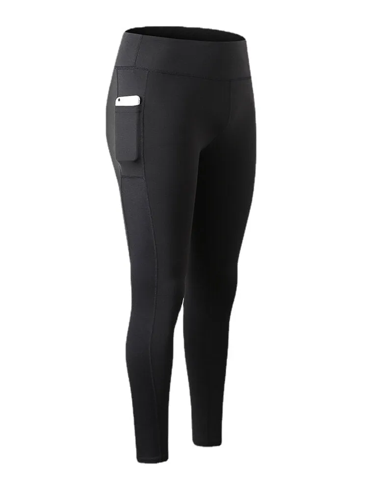 Women Contrast Color Quick Dry Moisture Wicking Pocket Sport High Waist Pants