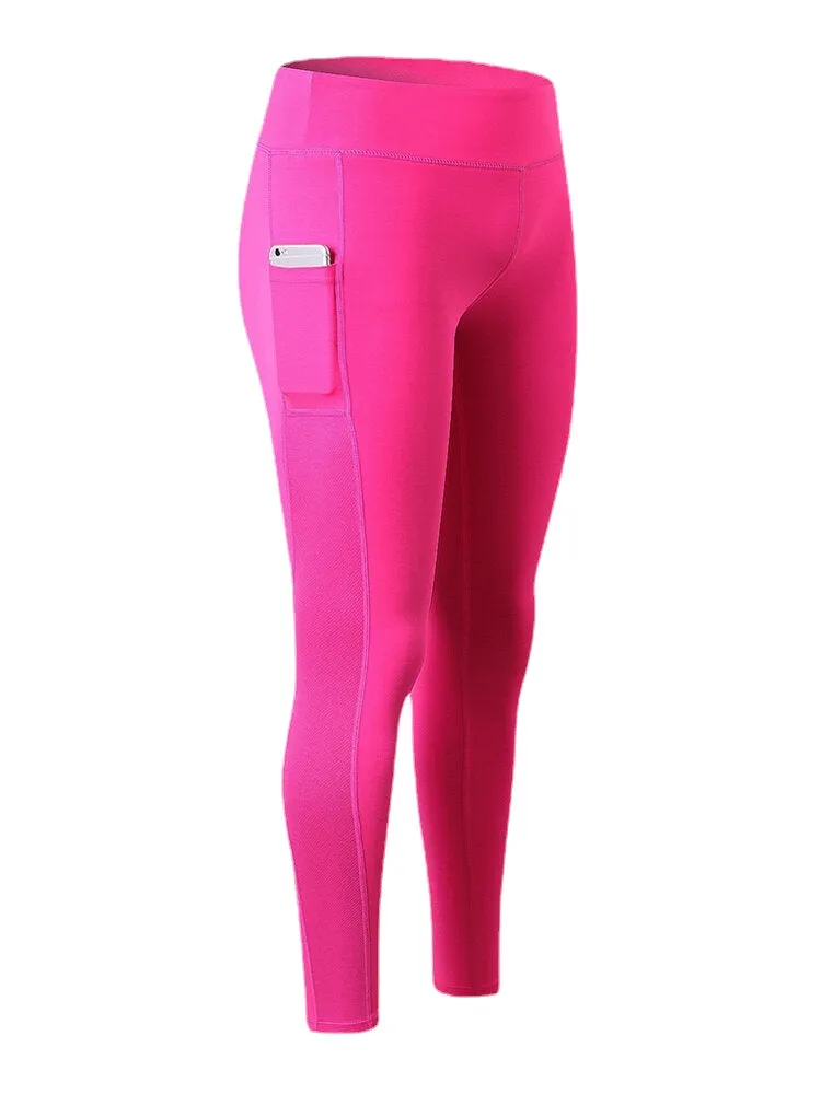 Women Contrast Color Quick Dry Moisture Wicking Pocket Sport High Waist Pants