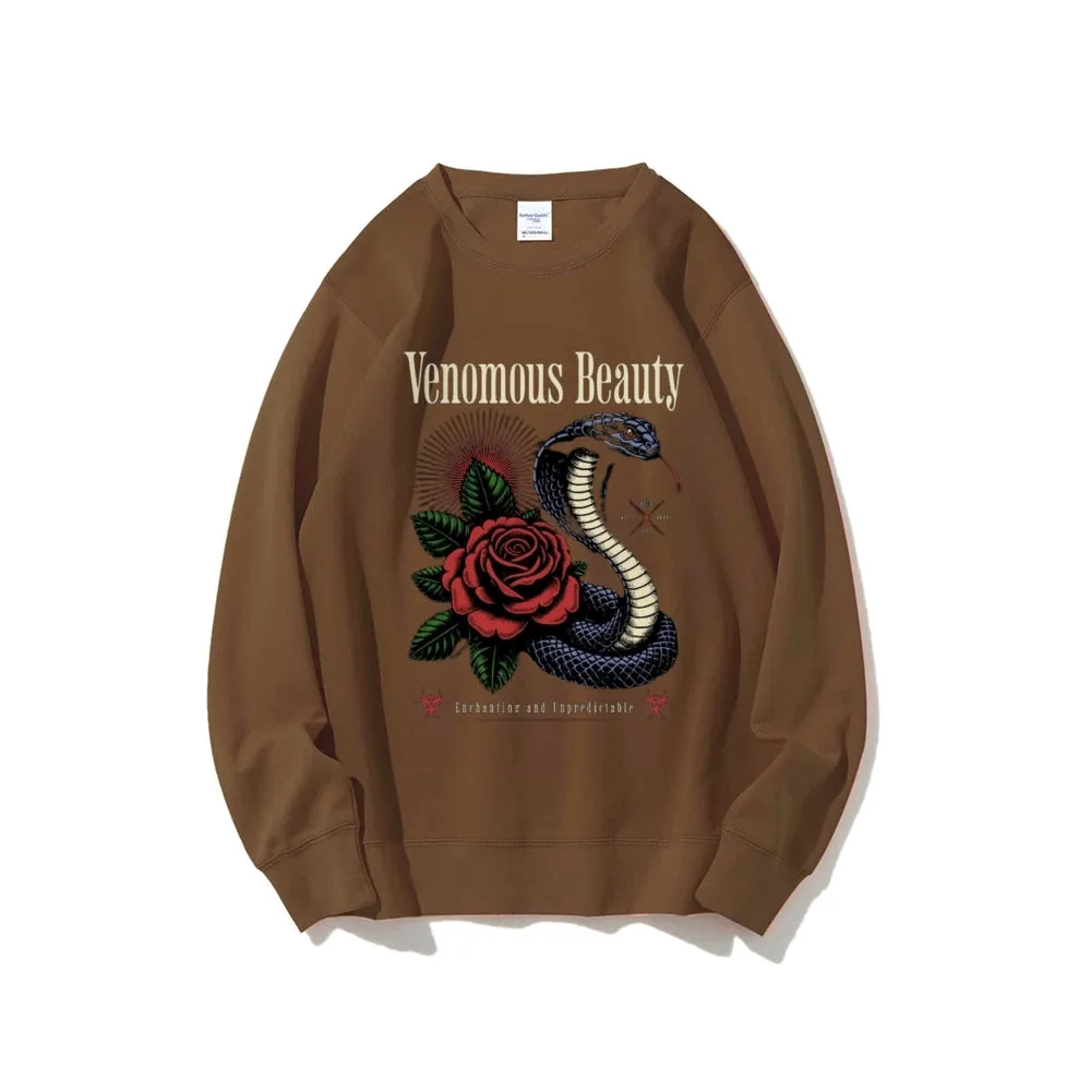 Women Vintage Beauty Rose Snake Graphic Sweatshirts