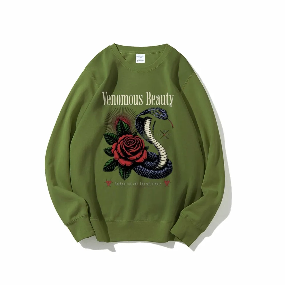 Women Vintage Beauty Rose Snake Graphic Sweatshirts